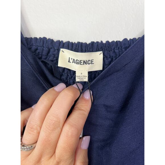 NWT L'Agence Jessamy Empire Waist Linen Blend Maxi Dress Navy Blue Size: 2 - Picture 6 of 9